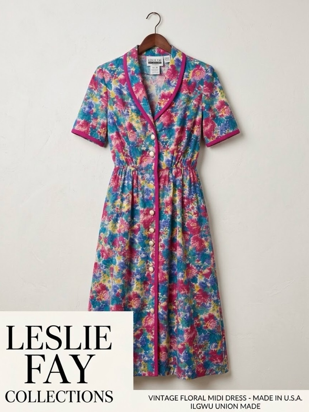 Vintage 90s Leslie Fay Floral Midi Shirtwaist Dress NWT Size 10 Cottagecore USA